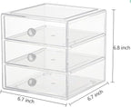 AJIODA Makeup Drawer Organizer Box with 3 Drawers, Acrylic Cosmetic Display Case Vanity Organizer Jewelry Storage Box Stackab