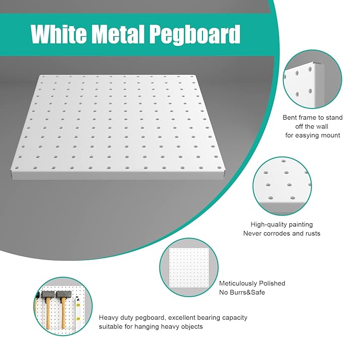 Peg Board, 6 Pack Metal Pegboard Panels White Pegboards Wall Organizer with Bent Frame Large Heavy Duty Peg Board for Walls H