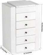Meangood White Jewelry Box Wood for Women, 6-Layer Large Organizer Box with Mirror & 5 Drawers for Rings, Earrings, Necklaces