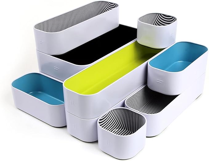 Three by Three Seattle 10 Piece Metal Organizer Tray Set for Storing Makeup, Stationery, Utensils, and More in Office Desk, K