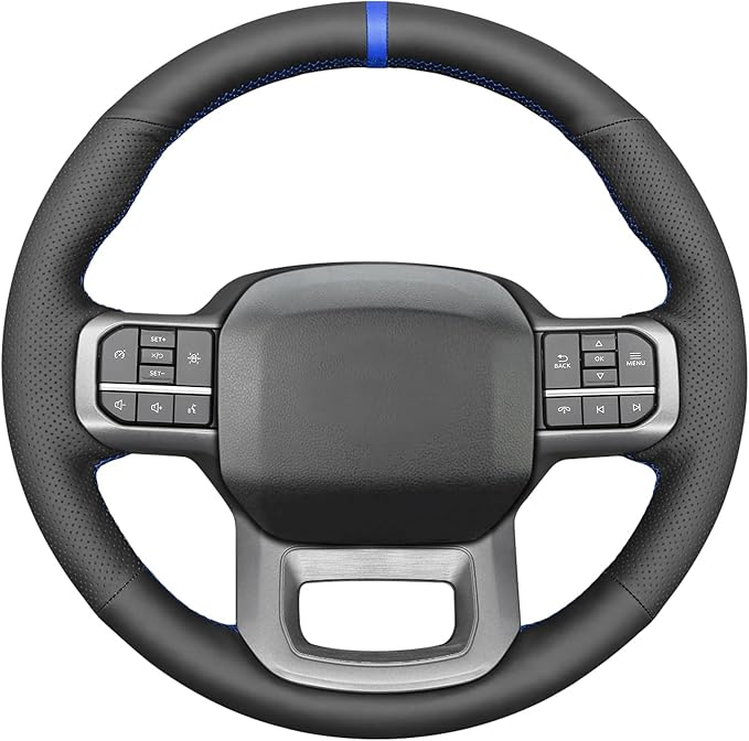 MEWANT Steering Wheel Covers for Ford F-150 2021-2023 / F-150 Lightning 2022-2023 Hand-Stitched F150 Steering Wheel Wrap