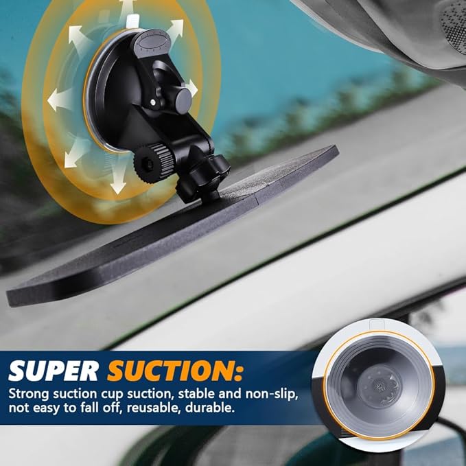 Rear View Mirror, Adjustable Interior Rearview Mirror with Suction Cup, Anti Glare HD Wide Angle Rear View Mirror, Car Panoramic Rear View to Reduce Blind Spot for Most Cars
