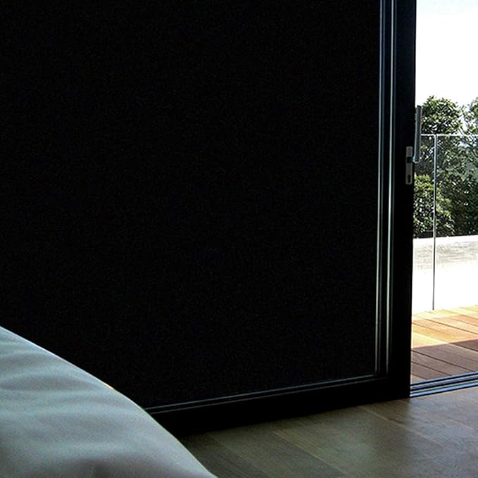 WPCTEV Static Cling Total Blackout Privacy Window Film Cover 100% Light Blocking No Glue Black Window Tint for Home Room Darkening Easy Removal 17.7 Inch x 6.5 Feet