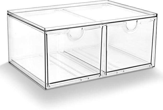 Prsildan Stackable Clear Makeup Organizer Acrylic Storage Drawers with 2 Drawers for Vanity Bathroom Office Desk Modular Draw