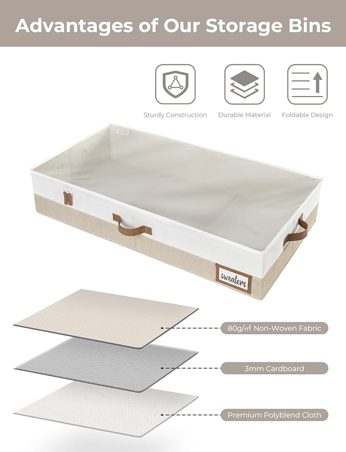 Large Under Bed Storage Containers with 4-Pack Bed Sheet Organizers and Storage