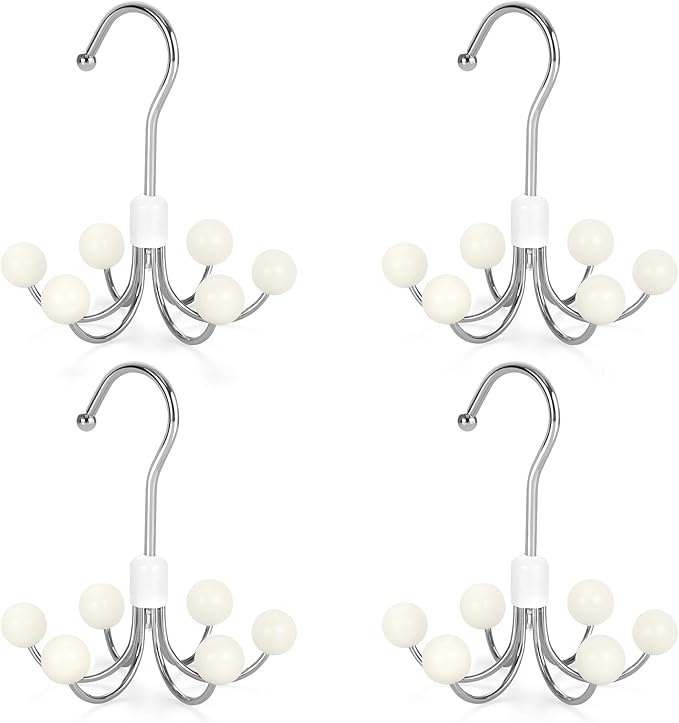 TOPIA HANGER Hoodie Hangers 4-Pack with 6 Wood Balls, 360°Swivel Purse Hanger, Scarf Hanger, Closet Hooks, Handbag Organizer,