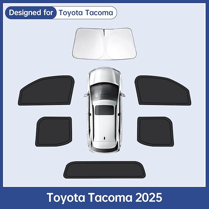 6pcs Car Window Shades for Toyota Tacoma 2025, Full Car Window Covers for Privacy, Sunshades for Tacoma Front Rear Windshield Side Windows to Block UV and Protect Privacy