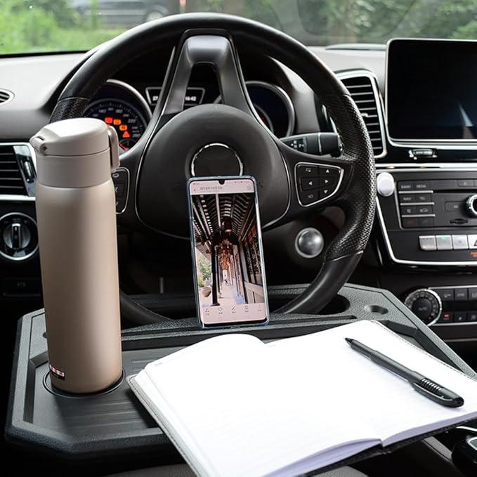 CYDZSW Car Steering Wheel Tray for Eating Food,Steering Wheels Desk Road Trip Essentials for Adults,Car Table Food Trays Organization,Cars Cool Interior Gadgets Accessories(Black)