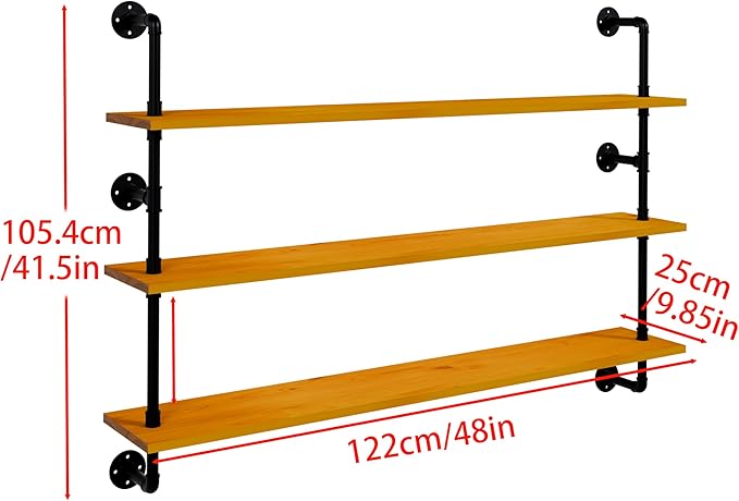 Industrial Pipe Shelving Shelf Rustic Wood Wall Shelves Industrial Floating Shelves for Wall 48 Inch Farmhouse Bookshelf Pipe