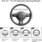 Black Genuine Leather Car Steering Wheel Cover Men Women,Cowhide Wheel Cover,Soft,Breathable,Anti-Slip,Luxury Steering Wheel 