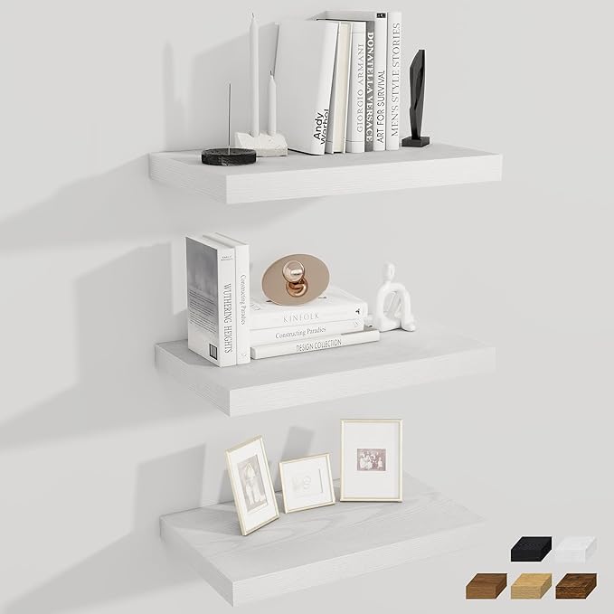 Fun Memories 12 Inch Deep Floating Shelves for Wall, 20 Inch Long Wall Mounted Storage Shelf with Invisible Brackets, 3 Pack 
