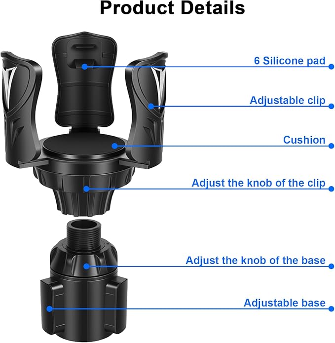 Car Cup Holder Expander, Large Cup Holder Adapter for Car, Water Bottle Holder Extender, Adjustable Drink Holder for Car Fits Yeti, Hydro Flask 24/32oz, Black