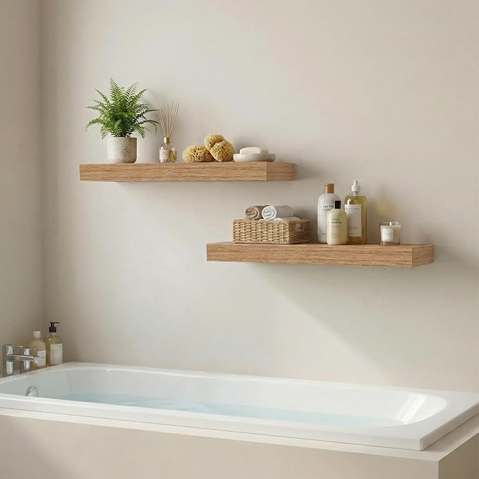 INHABIT UNION 24in Floating Shelves for Wall, Wall Mounted Shelves for Decor Storage Set of 2, Floating Shelf for Bedroom, Ba