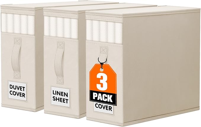WOWBOX Sheet Organizers and Storage,Closet Bed Sheet Organizer Under Bed Storage and Organization with Label Cards & Clear Wi