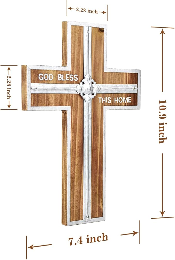Wall Cross Retro Catholic Wooden Hanging Crosses Baptism with Metal Spiritual Religious Cross with Hook Silver Edge Blessed L