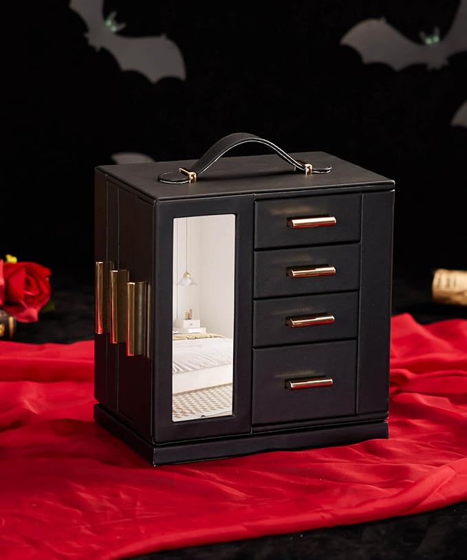 Homde Jewelry Box 360° Rotating, Necklace Earring Organizer with Transparent Window, Mirror, 7 Drawers, Large Ring Display St