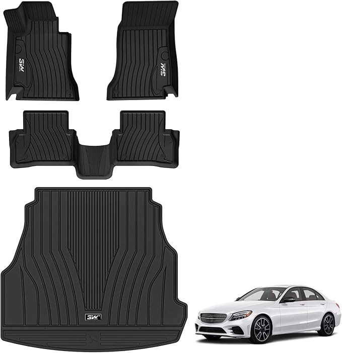 3W Floor Mats & Cargo Liner for Benz C-Class 2022-2026, TPE All Weather Floor Liner for Benz C-Class C300/C43 AMG/C63 AMG S/C63 AMG S E Car Mats (for Sedan Only)