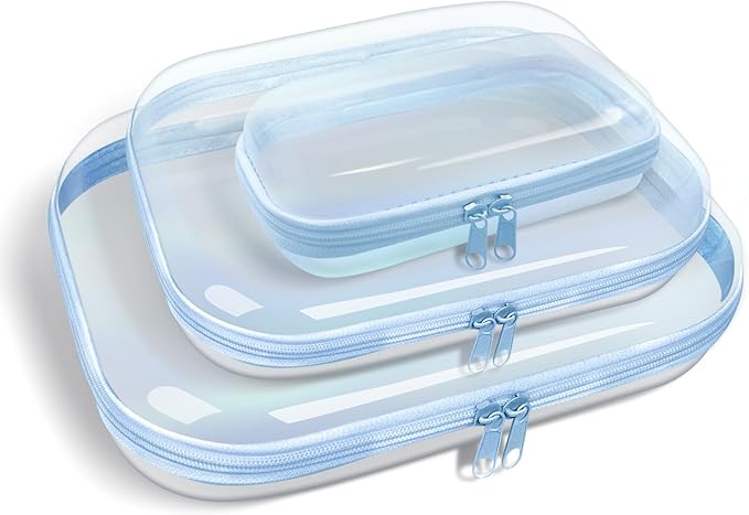 Clear Hard Plastic Zipper Case,Transparent Double Zippers Hard Pouch with 3pcs,Portable Travel Organizer Bin for Toy Storage