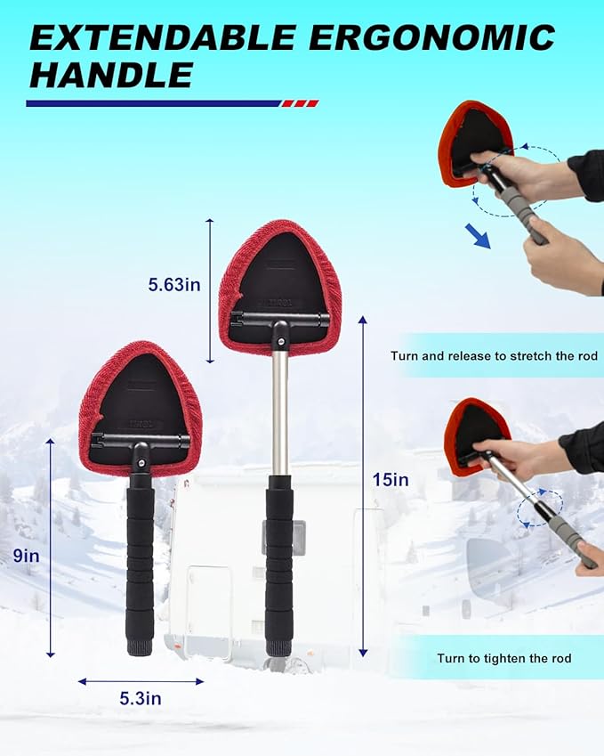 AutoEC Windshield Cleaner Tool, Car Inside Windshield Cleaner Tool，Inside Car Window Cleaning Tool Kit, Window Glass Wiper Kit Comes with 4 Washable & Reusable Microfiber Pads, 2 Wet and 2 Dry Use