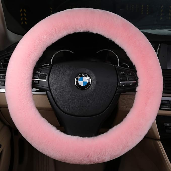 OGLAND Natural Fur Wool Sheepskin car Steering Wheel Cover,Protector for Universal Steering Wheel 15 Inchs, Anti-Slip,Comfort