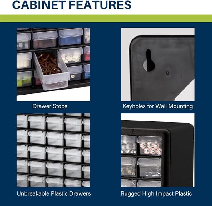 Akro-Mils 64-Drawer Plastic Drawer Storage Cabinet for Garage Organization, Bead Organizer, Building Bricks Storage, Teacher 