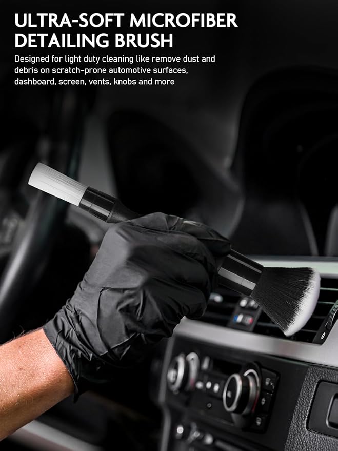 Fantasticlean 9PCS Car Interior Detailing Set, Microfiber Cloth & Applicator, Double-Head Detailing Brushes, Natural Bristles