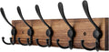 Kuhome Coat Rack Wall Mount Wooden Hat Rack for Wall Hooks Pine Real Wood Plank 16.9" Brown Coat Hanger with 5 Triple Hooks f