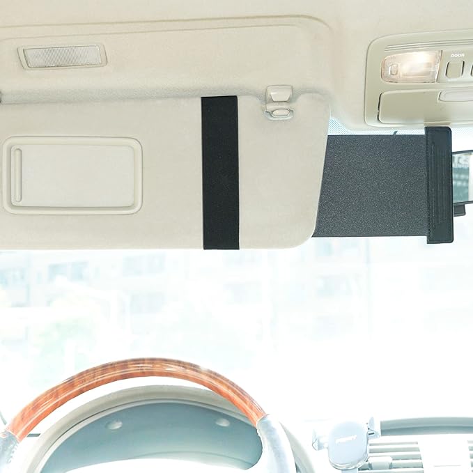 Universal Car Sun Visor Organizer and Extender - Anti-Glare Sunshade with Multi-Pocket Storage for Sunglasses, Cards, and More - Improve Driver Safety and Convenience, 1 Piece (Black)