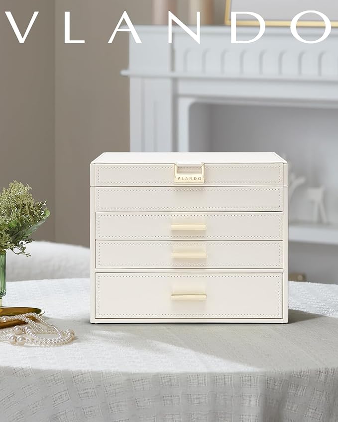 Vlando 4 Layer Large Jewelry Box - Jewelry Holder Organizer, Jewelry Box Organizer for Drawer Necklace Ring Bracelet and Watc