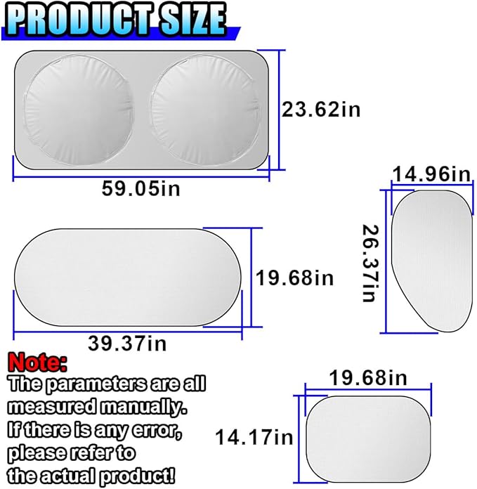 6PCS Reflective Car Windshield Sunshade, Foldable Side Window Sun Shade with Storage Bag for Front & Rear Windshields, Privacy Protection Cover Block UV Rays, Keep Cool for Most Cars