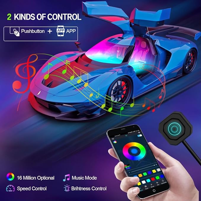 Dreamcolor Acrylic Interior Car Lights, WEBUPAR Car Accessories 6 in 1 Car LED Strip Lights with APP Control and 213 Modes, 175 inches 593 LEDs Fiber Optic Lights, RGB Neon Light Kits