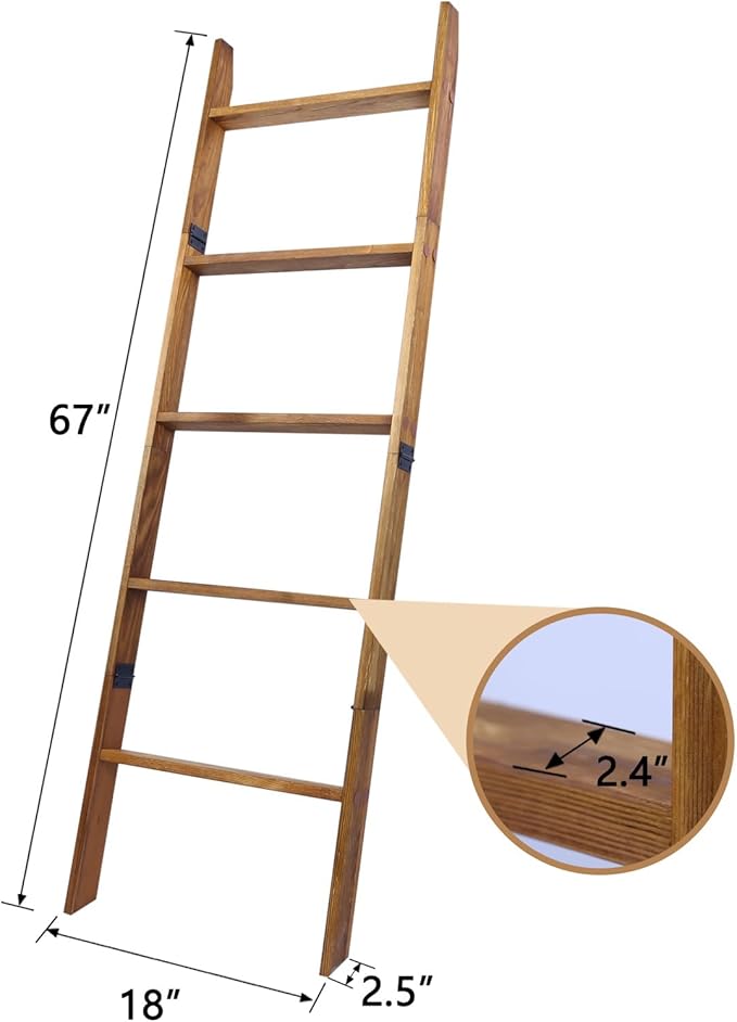Blanket Ladder, 5-Tier Wooden Quilt Stand, Decorative Ladder Shelf, Leaning Shelf, Wall Leaning Blanket Ladder Towel Storage 