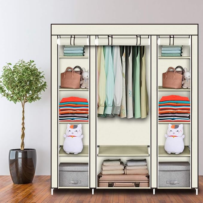69" Portable Closet Storage Organizer Wardrobe Clothes Rack,Covered Garment Rack,Steel Tube Clothes Storage Organizer,Freesta
