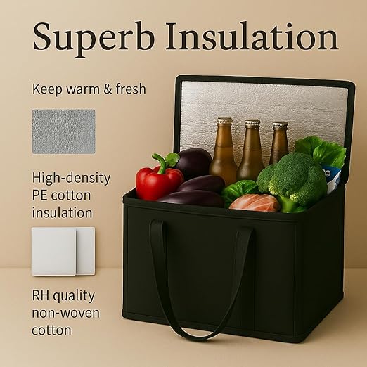 musbus 4-Pack insulated trunk organizer car cooler bag Food Insulated Grocery shopping bags, Black, reusable,zipper,foldable,tote,cold,for adult,for foodland,