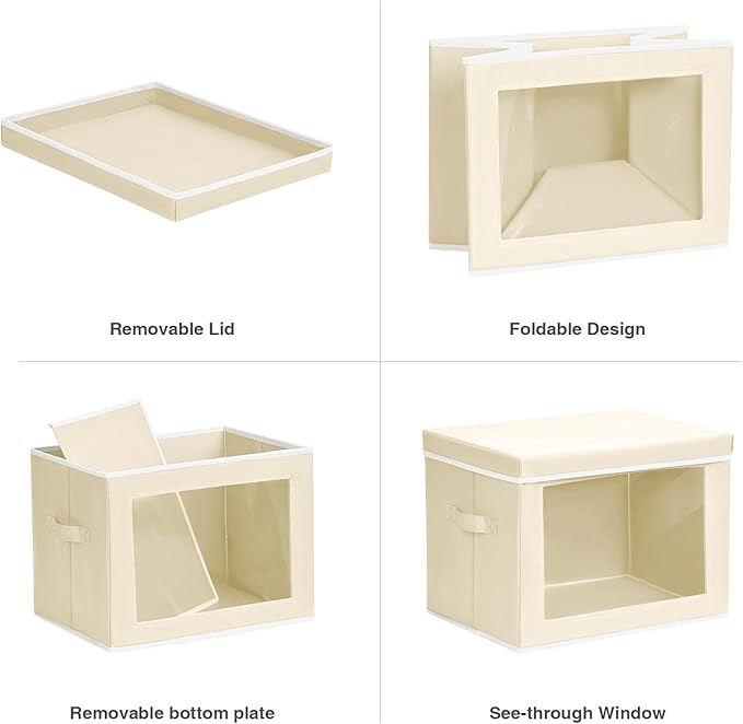 Homsorout Fabric Storage Bins with Lids, Storage Cubes with Window, Decorative Storage Boxes Baskets for Organizing, Closet O