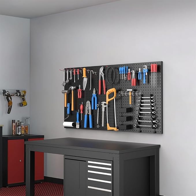 100PCS Metal Pegboard Wall Organizer, 30×60cm Pegboard Panels Tool Organizer Kit, Peg Board Utility Tool Storage for Garage W