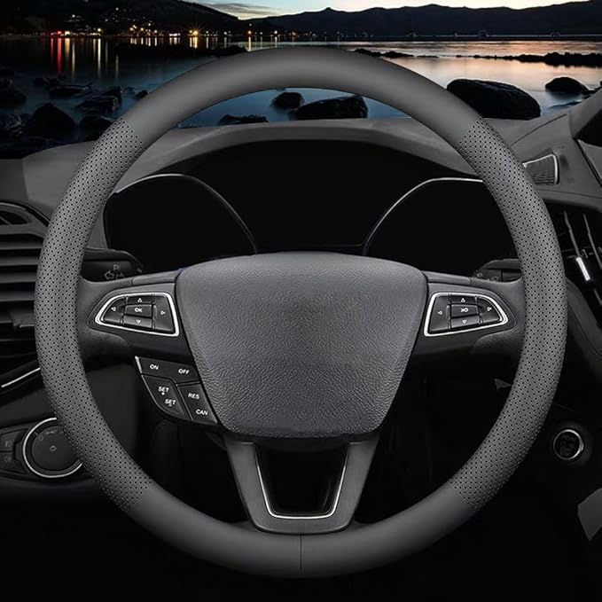 HAOTULE New Nappa Leather car Steering Wheel Cover，for Car Truck SUV 15 inch (Black)
