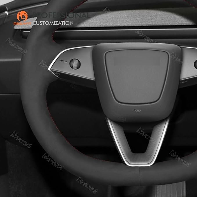 MEWANT Hand Stitched Matte Carbon Fiber&PU Leather Steering Wheel Cover Wrap for Tesla Model 3 Highland 2023 2024 2025 Steering Wheel Accessories