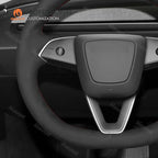 MEWANT Hand Stitched Matte Carbon Fiber&PU Leather Steering Wheel Cover Wrap for Tesla Model 3 Highland 2023 2024 2025 Steering Wheel Accessories