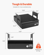 VEVOR Under Desk Lockable Slide Out Drawer, 13 inch Under Desk Pull-out Drawer for Sit Stand Workstation, Secure Under Counte