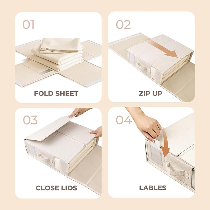 6Pack Linen Sheet Organizers and Storage - King/Queen Size Sheet Storage Organizer with Window, Foldable & Dustproof Sheet Or