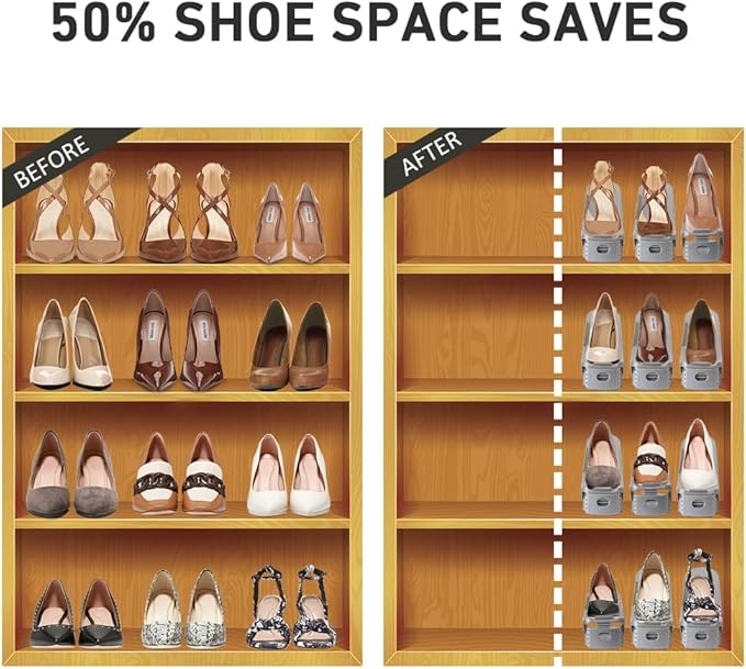 NVGSN Shoe Slots Organizer 20 Pack - Shoe Stackers for a Pair of Shoes, Shoe Storage Shoe Space Savers 50%, 4 Levels Adjustab
