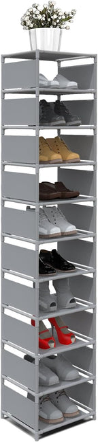 10 Tier Vertical Shoe Rack - Grey Narrow Shoe Rack for Closet & Entryway, Space Saving Tall Shoe Organizer for Small Spaces, 