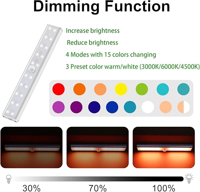 Diomart 48 LED Under Cabinet Lighting Wireless, 15 Colors Changeable Rechargeable RGB Under Cabinet Lights Remote Control Under Counter Lights Mini Night Light Bar for Indoor Display Shelf, 4 Pack