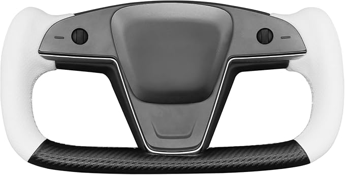 MEWANT Hand Stitched White Leather Steering Wheel Cover Wrap for Tesla Model S 2021-2023 / Model X 2021-2023 Steering Wheel Accessories