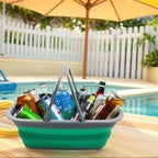 SAMMART 9.2L (2.37Gallon) Collapsible Tub with Handle - Portable Outdoor Picnic Basket/Crater - Foldable Shopping Bag - Space Saving Storage Container (1, Grey/Bluish-Green)