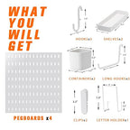 Pegboard Combination Kit, 4 Peg Boards White Pegboard for Walls, Office Wall Organizer, Gaming Room Wall, Nursery Storage, 22