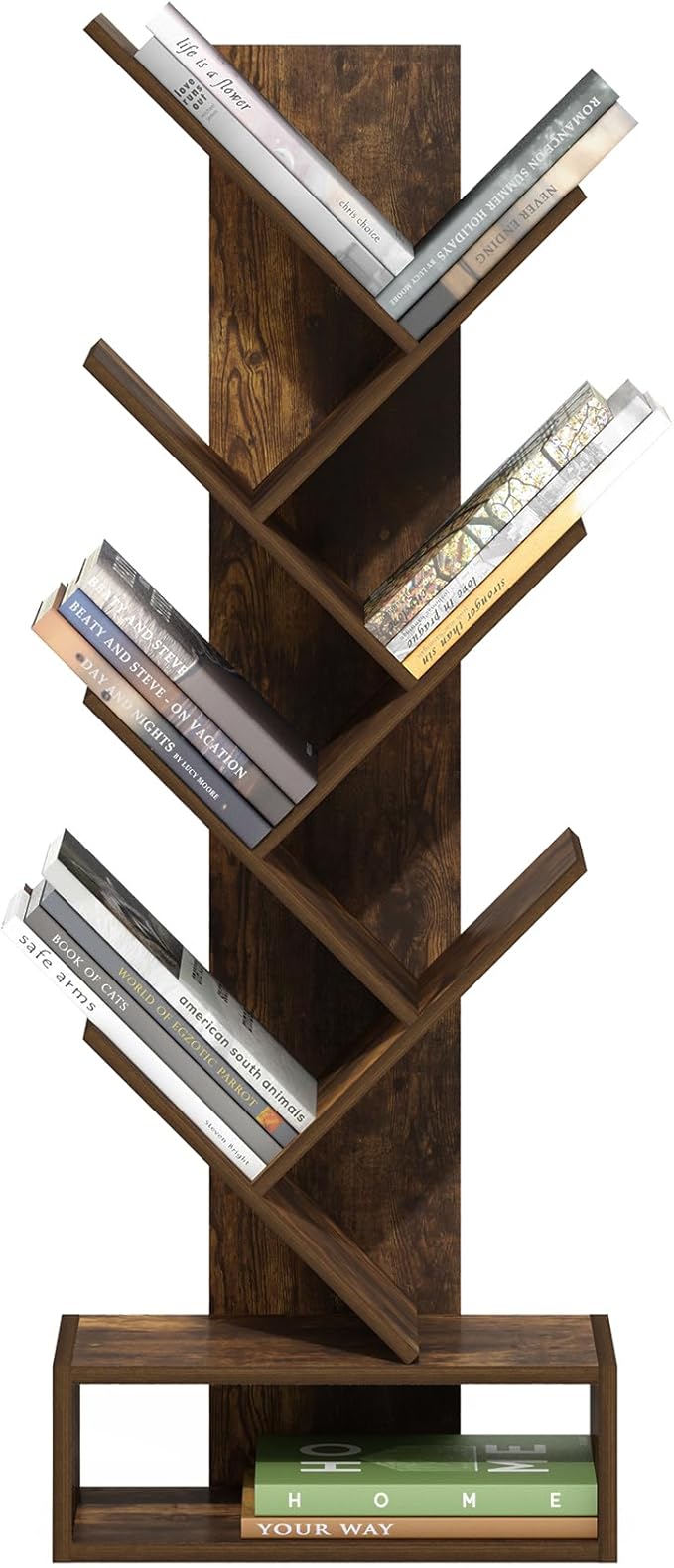 Furinno Tree Book Shelf, 7-Tier Bookshelf, Tree Bookcase with Bottom Shelf, 8.4 x 16.9 x 46.2, for Living Room, Bedroom, Home