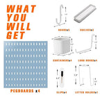 Peg Board Combination Kit, 4 Pegboards with 20 Accessories, Pegboard Wall Organizer for Office, Nursery & Home Storage, Key H