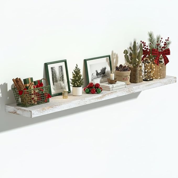 Vivelove Elm Wood Floating Shelves, Wooden Shelves for Wall with Invisible Bracket for Living Room Bedroom Bathroom Office Bo
